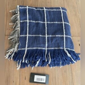Weekend Max Mara dark blue grey plaid wool scarf wrap NWT